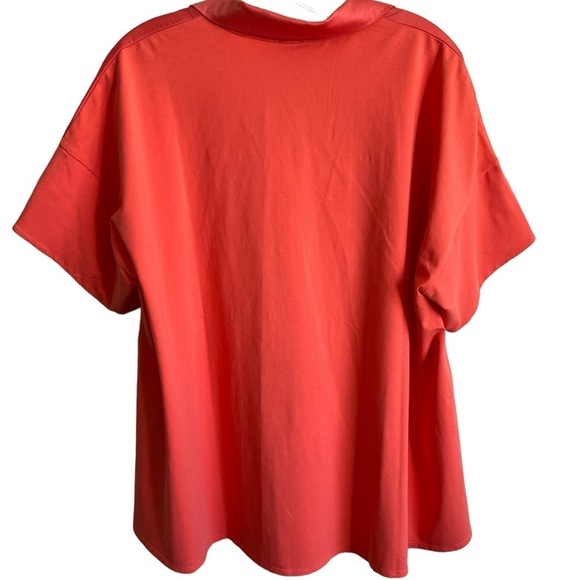 Chico’s Large Coral Mixed Fabric Collared Blouse R5 - Picture 2 of 5